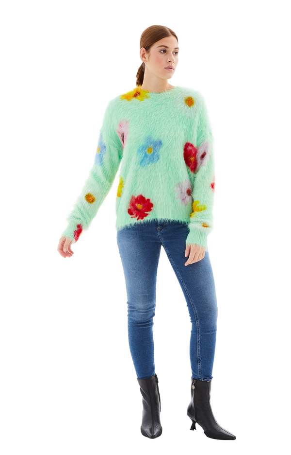 ACNE スウェット 水彩画 花柄 Acne Studios Printed Fluffy Jumper - Light Green | Garmentory