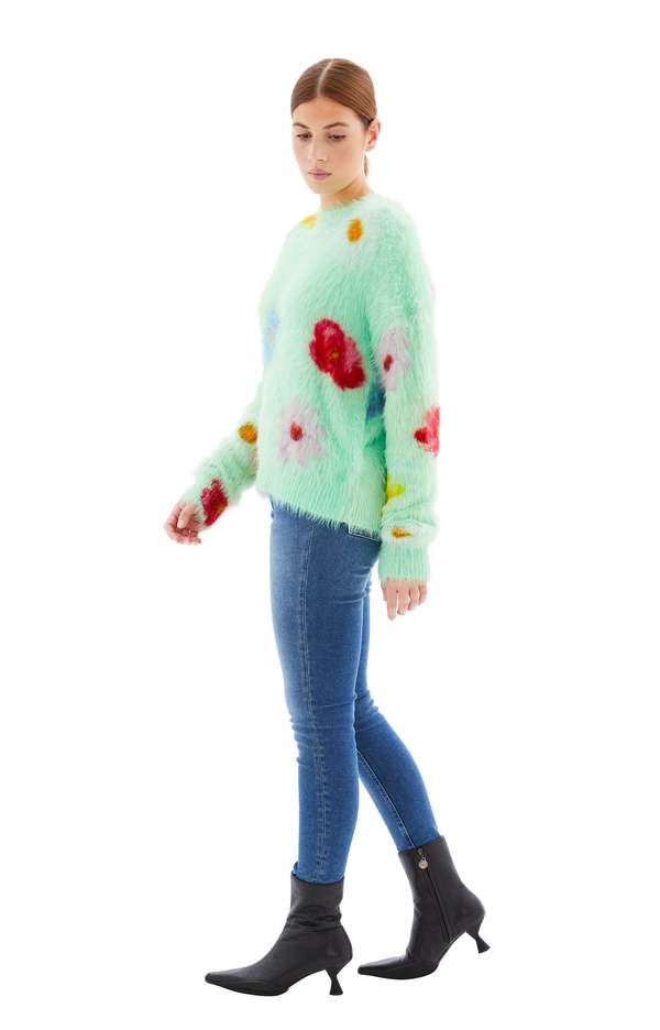 ACNE スウェット 水彩画 花柄 バックプリント 水彩画タッチ 花柄 裏起毛 スウェット 長袖トレーナー トップス