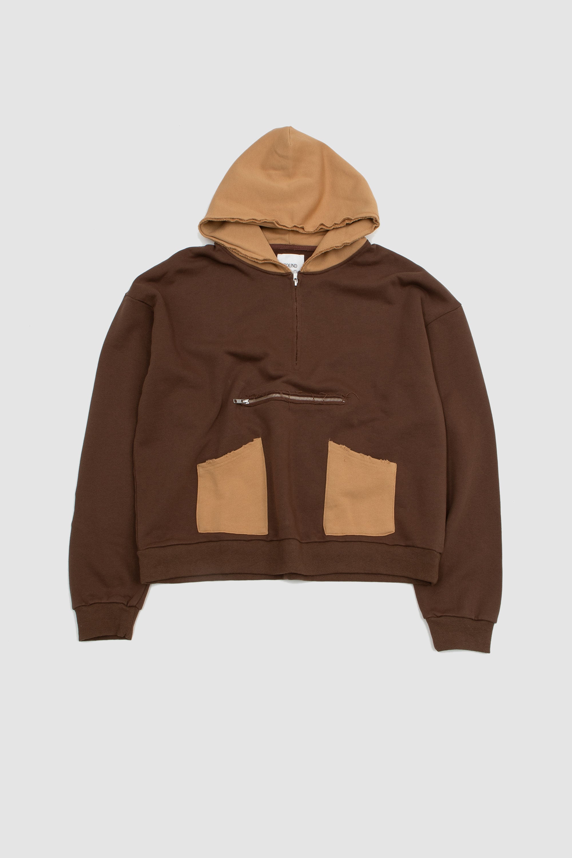 Vintage Quarter Zip Two Tone Hoodie - Brown/Tan | Garmentory
