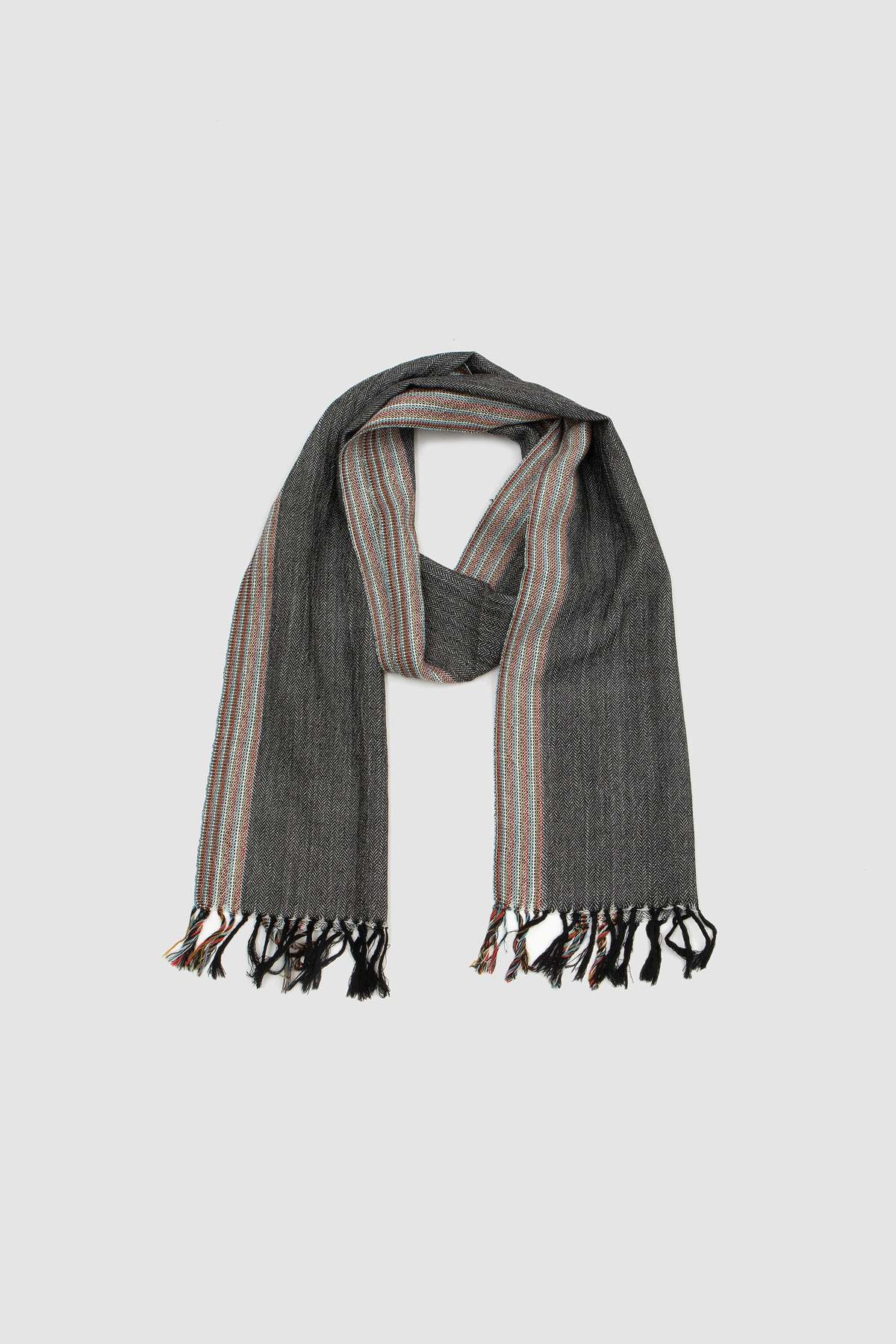 Universal Works Merino Wool Border Wool Scarf - Grey