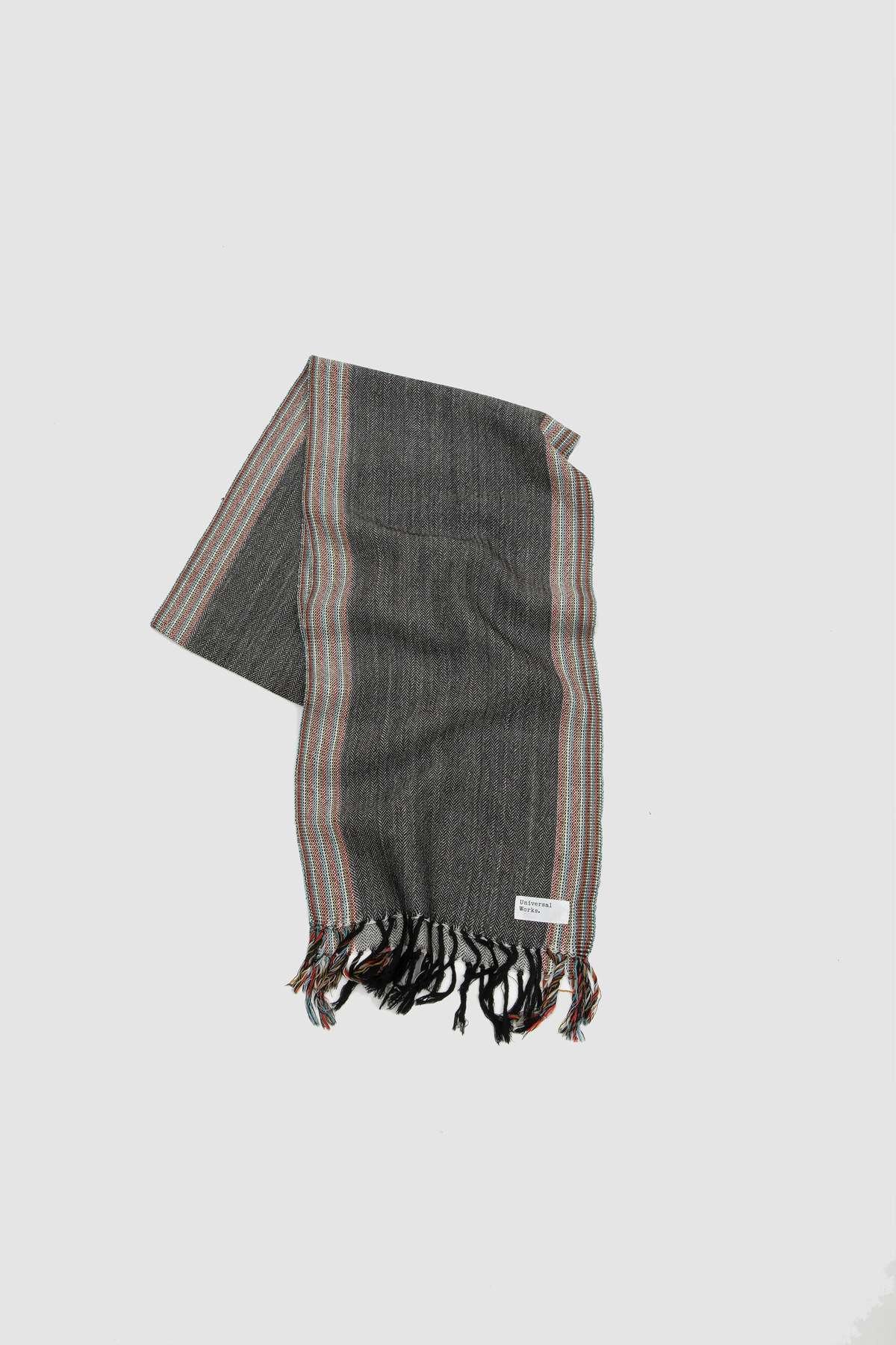 Universal Works Merino Wool Border Wool Scarf - Grey