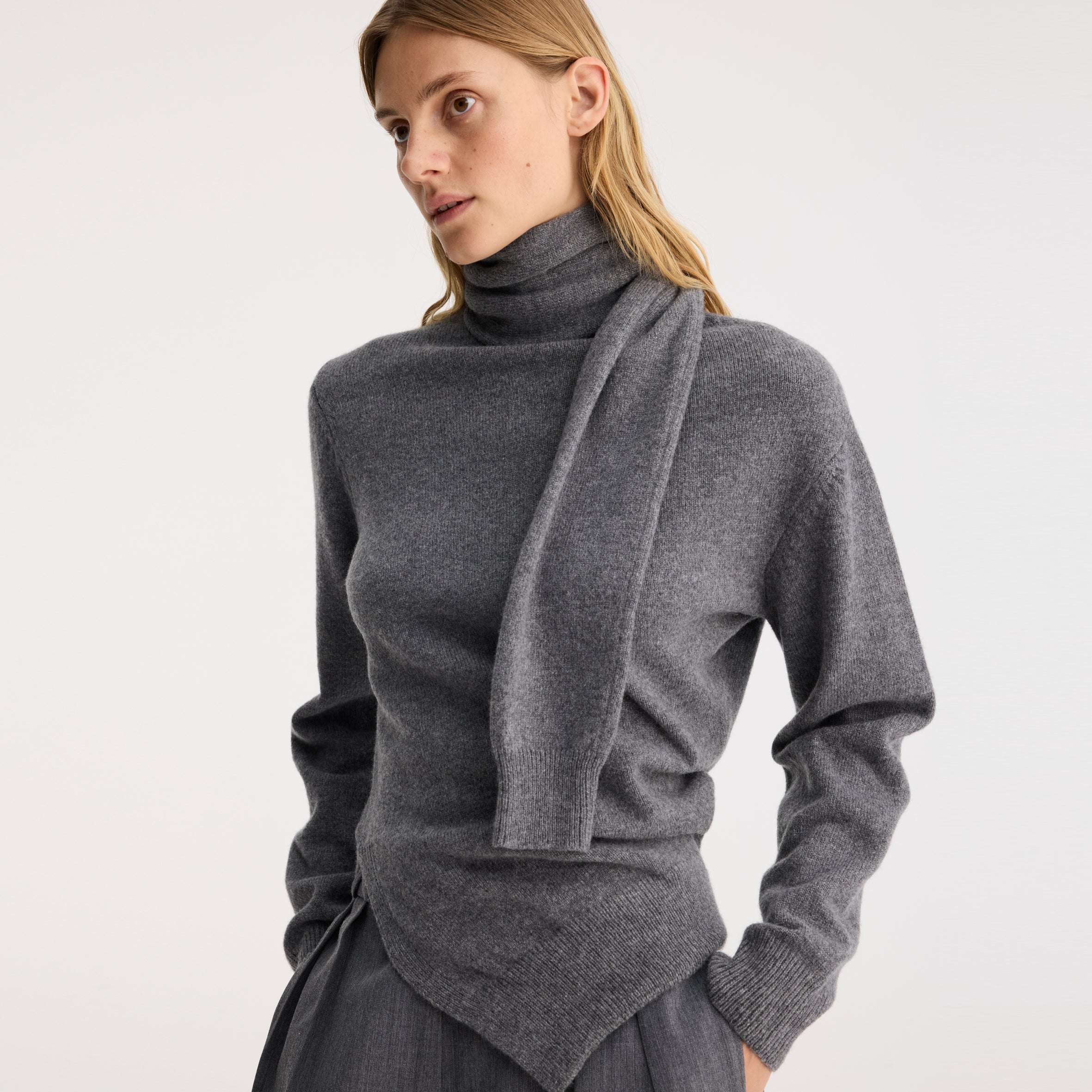 Rohe Twisted Scarf Jumper - Grey Melange | Garmentory