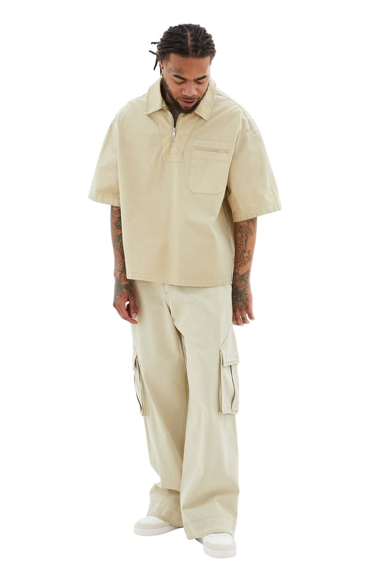 RHUDE Boxy Half Zip Spray Shirt - Khaki | Garmentory