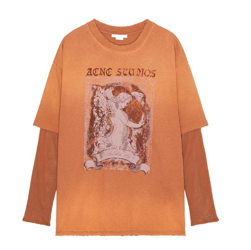 【一枚でもカッコよく♪】Acne Studios Woman T-Shirt Rust Acne Studios Layered Print T Shirt - Rust Red | Garmentory