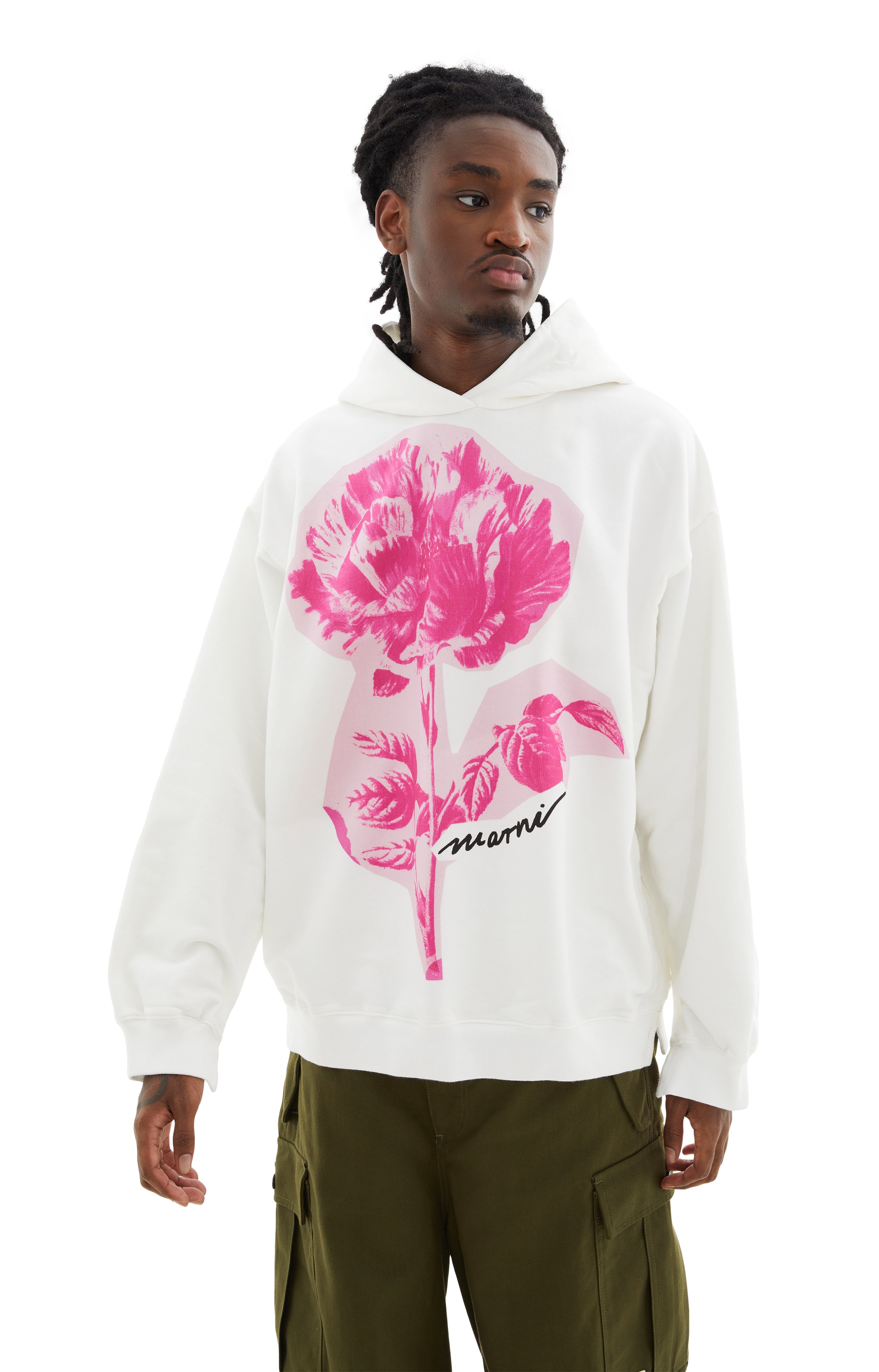 ★MARNI★ Floral Print Logo Hood Natural White FUMU0067PNUSC Marni Flower Printed Cotton Hoodie - Natural White | Garmentory