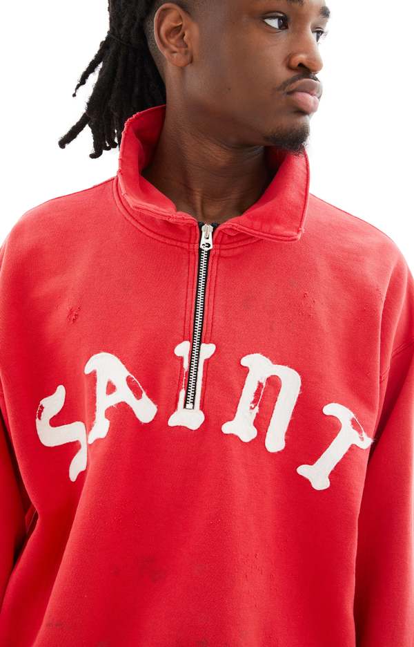 Half-Zip Saint Logo Sweatshirt (Red) | Garmentory