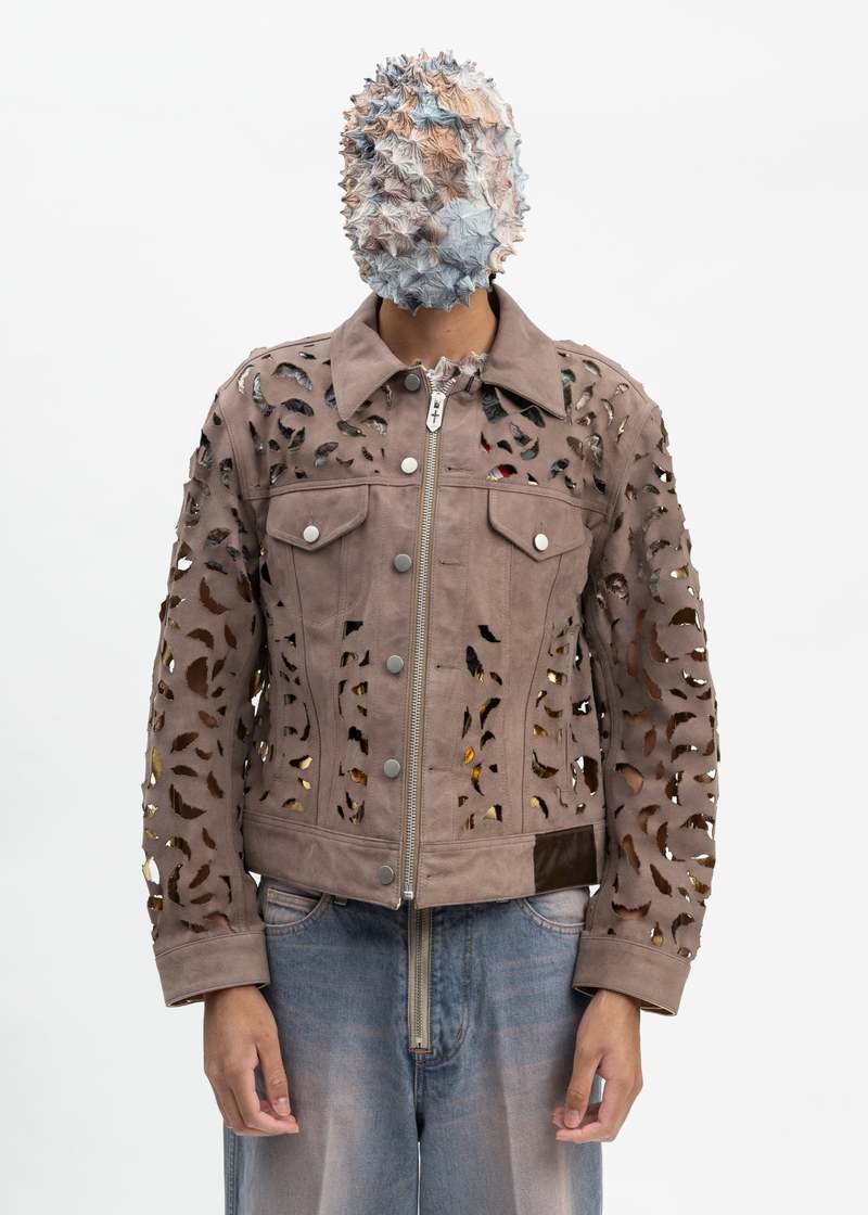 MASU FLOWER CUT LEATHER TRUCKER JACKET