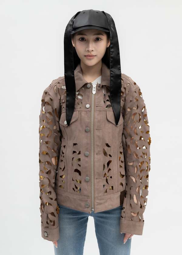 Masu Wing-cut Leather Trucker Jacket - Beige | Garmentory