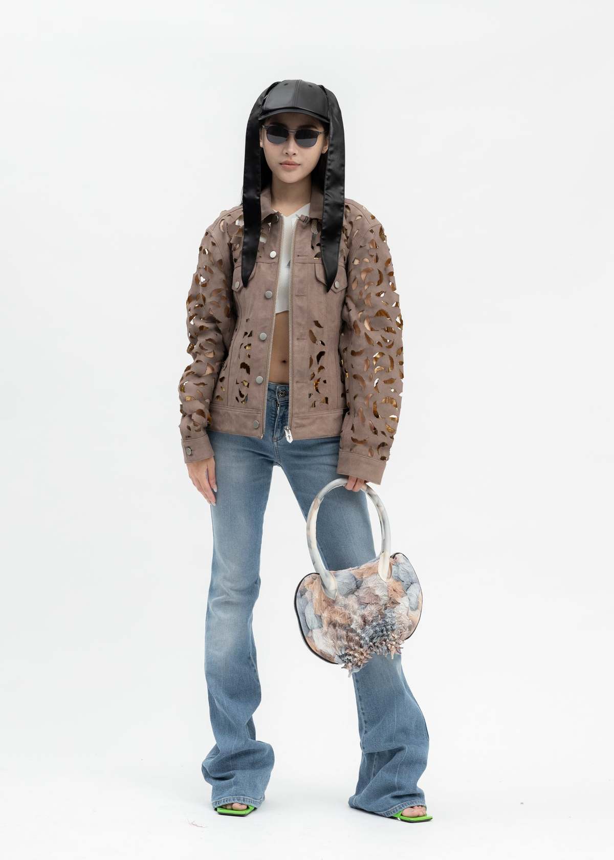 Masu Wing-cut Leather Trucker Jacket - Beige | Garmentory
