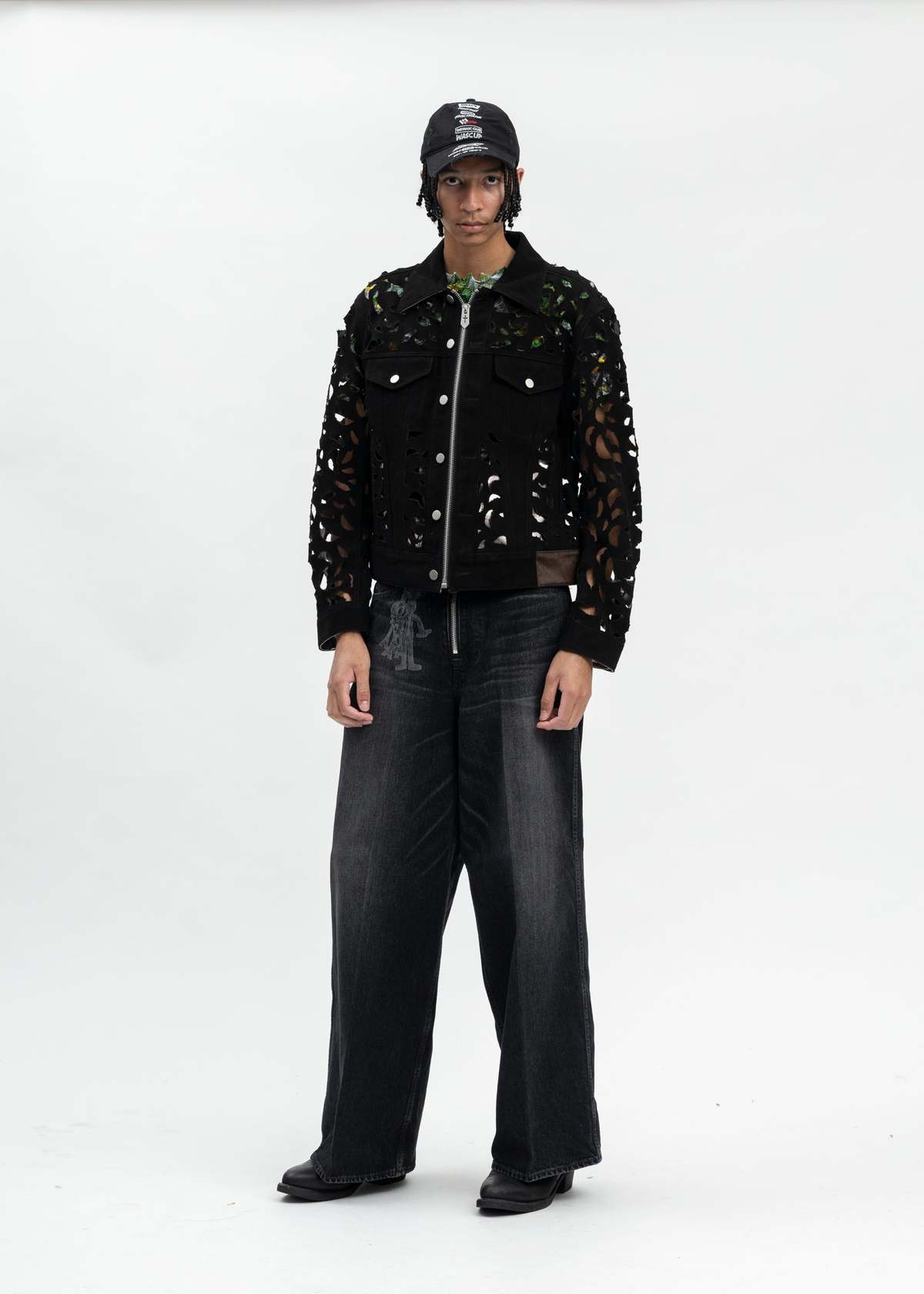 Masu Wing-cut Leather Trucker Jacket - Black | Garmentory