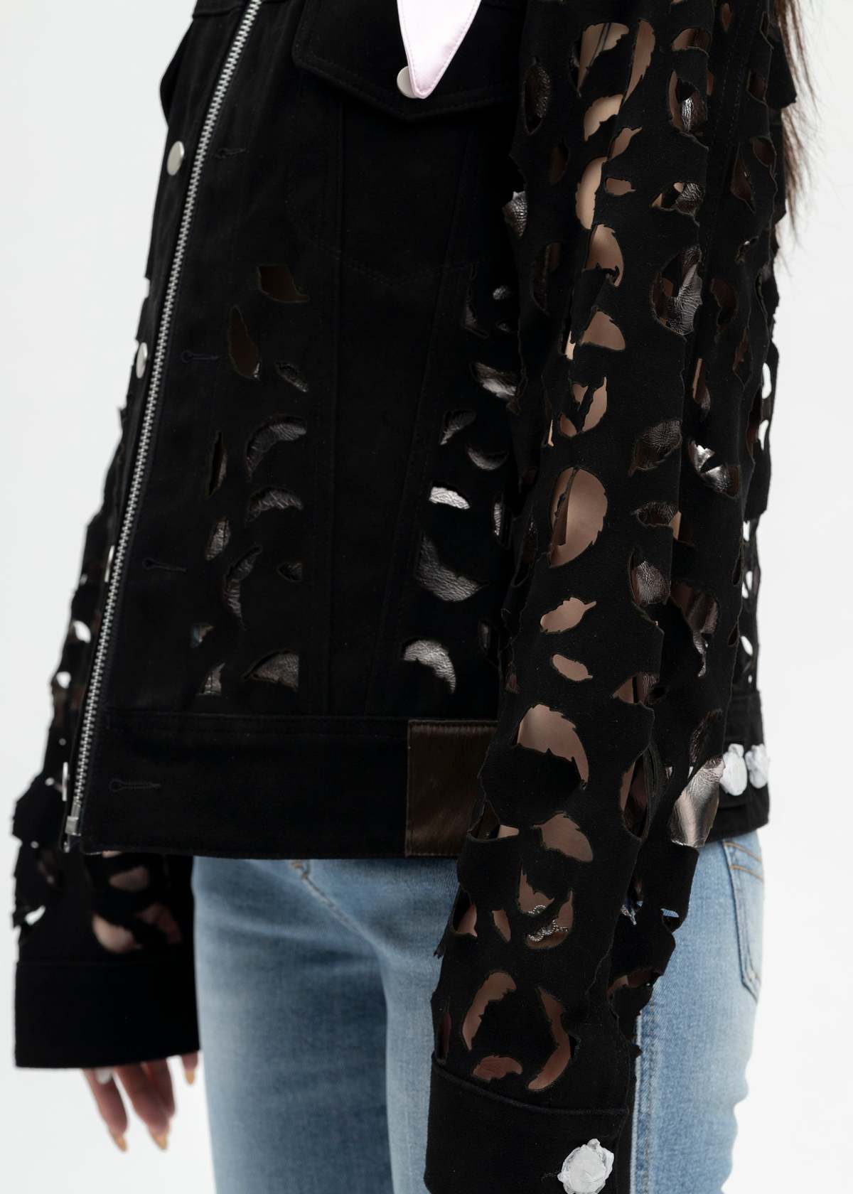 MASU WING-CUT LEATHER TRUCKER JACKET- black | Garmentory