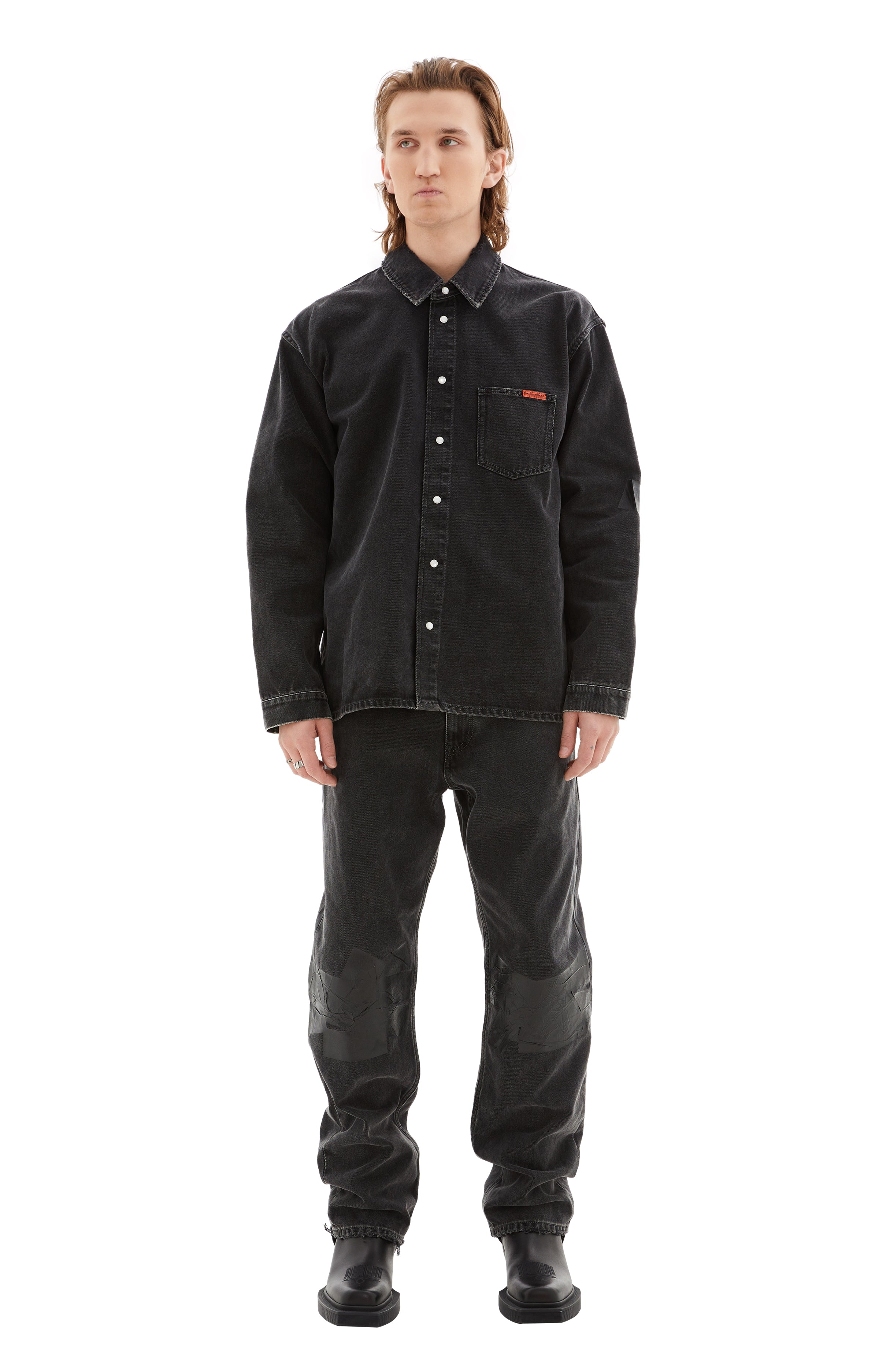 Martine Rose Denim Overshirt XS ブラック Martine Rose Denim Overshirt - Black Wash/Gaffer Tape | Garmentory