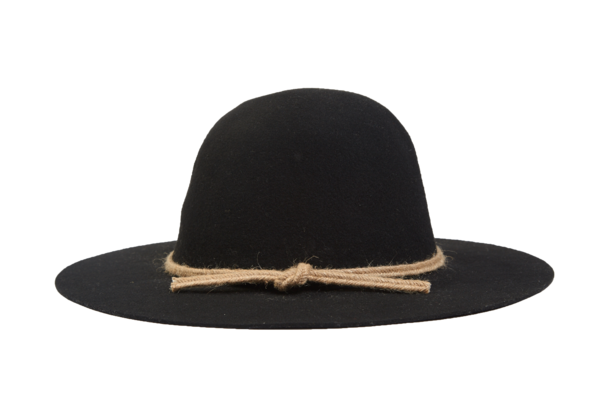Felt Hat with Band, Black w/ tan rope Felt Hat with Band, Black w/ tan rope