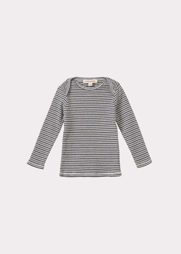 Kids Caramel KISHON BABY COTTON T SHIRT - GREY/ECRU STRIPE