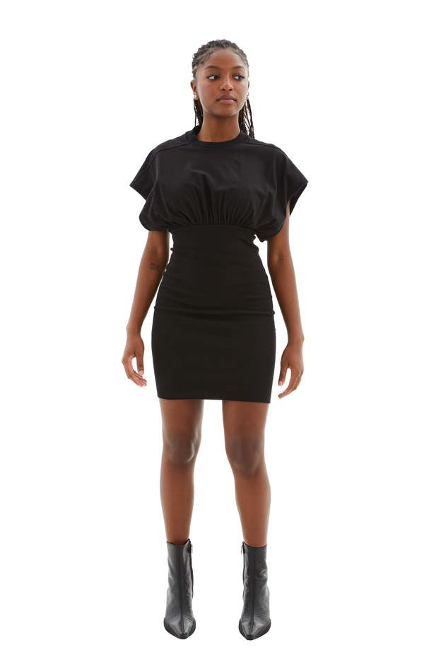 Rick Owens Cinched SL Tommy Mini Dress - Black on Garmentory