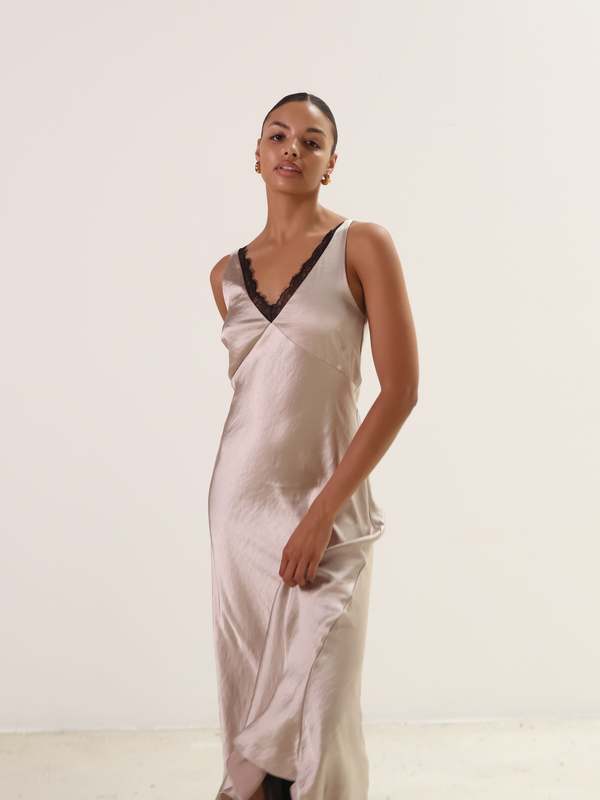 LUCY PARIS Lace Trim Slip Dress - Oyster | Garmentory LUCY PARIS Lace Trim Slip Dress - Oyster | Garmentory