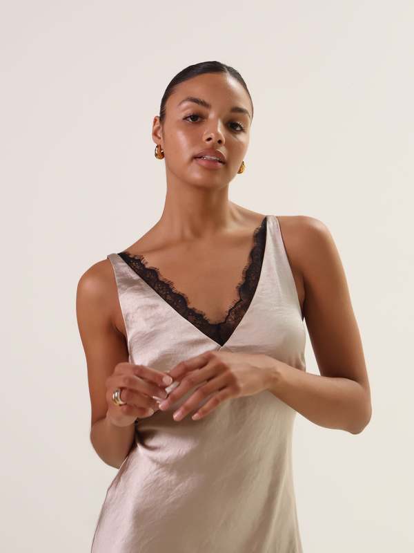 LUCY PARIS Lace Trim Slip Dress - Oyster | Garmentory
