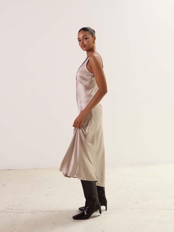 LUCY PARIS Lace Trim Slip Dress - Oyster | Garmentory LUCY PARIS Lace Trim Slip Dress - Oyster | Garmentory