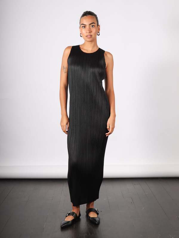 Pleats Please Issey Miyake Basics Dress in Black Curated at