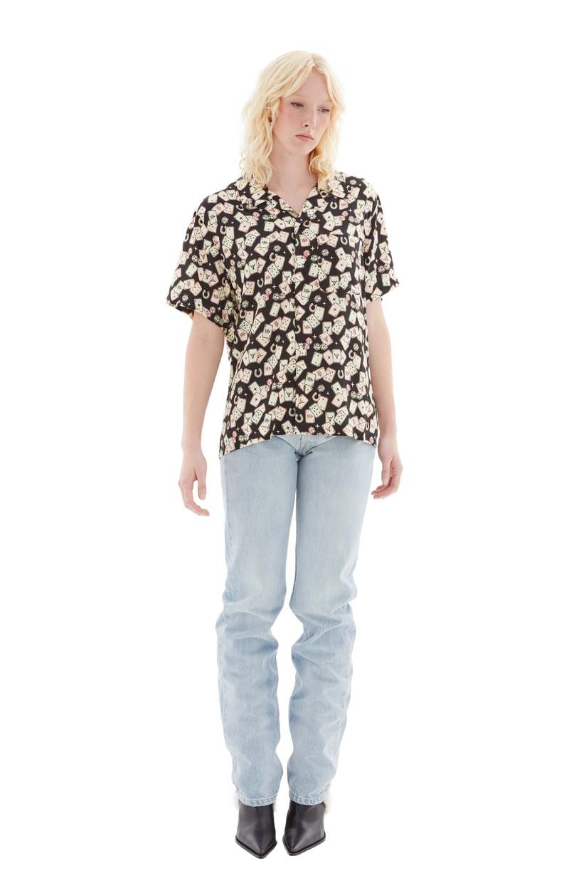 Midnight Rodeo Gambler Camp Collar Shirt - Black/White