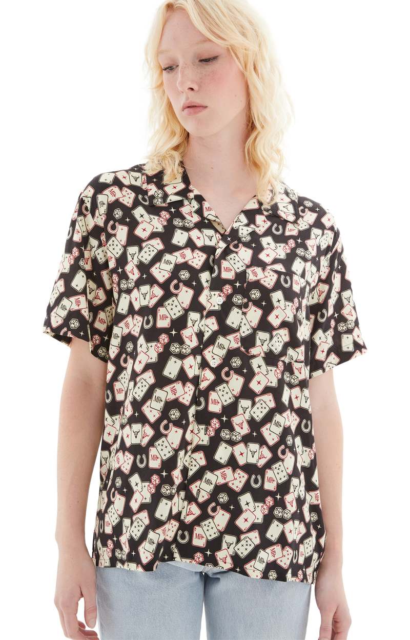 Midnight Rodeo Gambler Camp Collar Shirt - Black/White