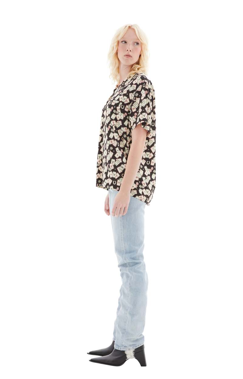 Midnight Rodeo Gambler Camp Collar Shirt - Black/White