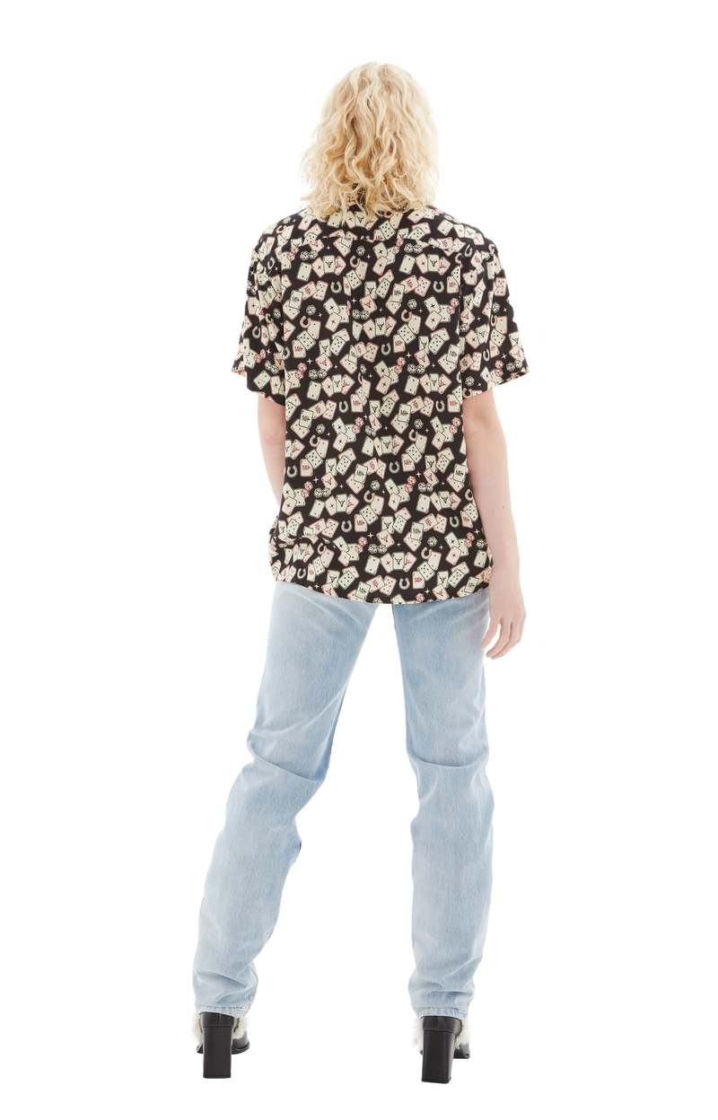 Midnight Rodeo Gambler Camp Collar Shirt - Black/White