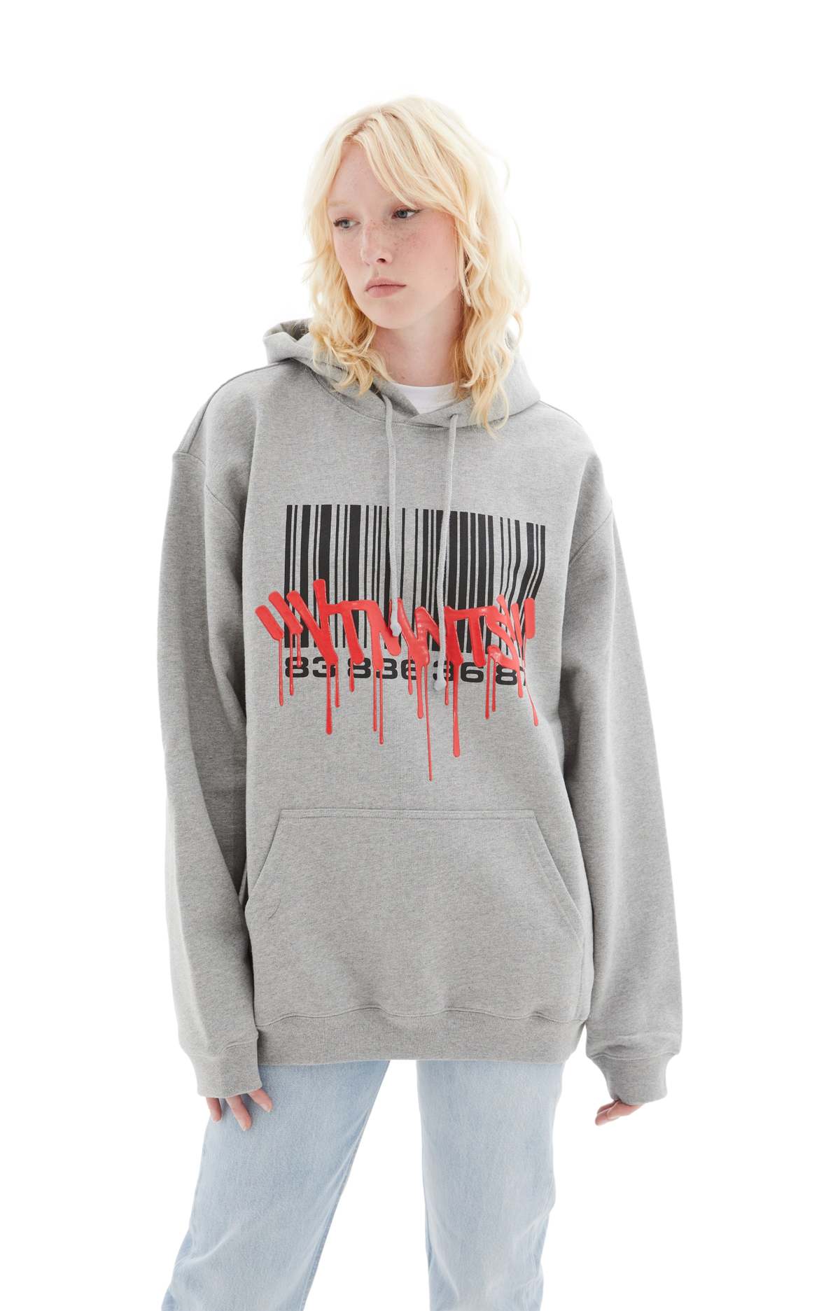 トップス VTMNTS GRAFFITI BIG BARCODE HOODIE / GRY VTMNTS Graffiti Big Barcode Hoodie - Grey Melange | Garmentory