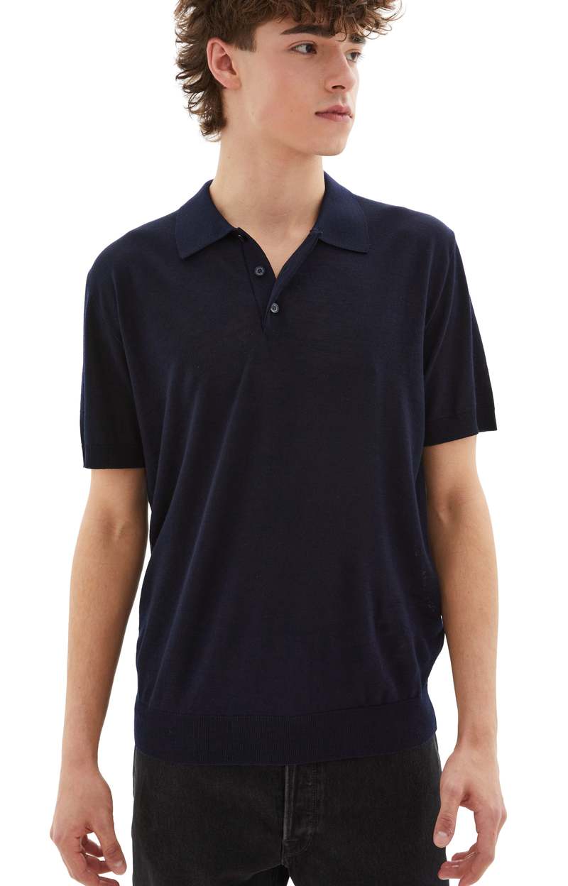 Tシャツ・カットソー Golden Goose POLO KNIT SHORT SLEEVES IN MERINO WOOL Men's short-sleeved polo shirt in gray merino wool