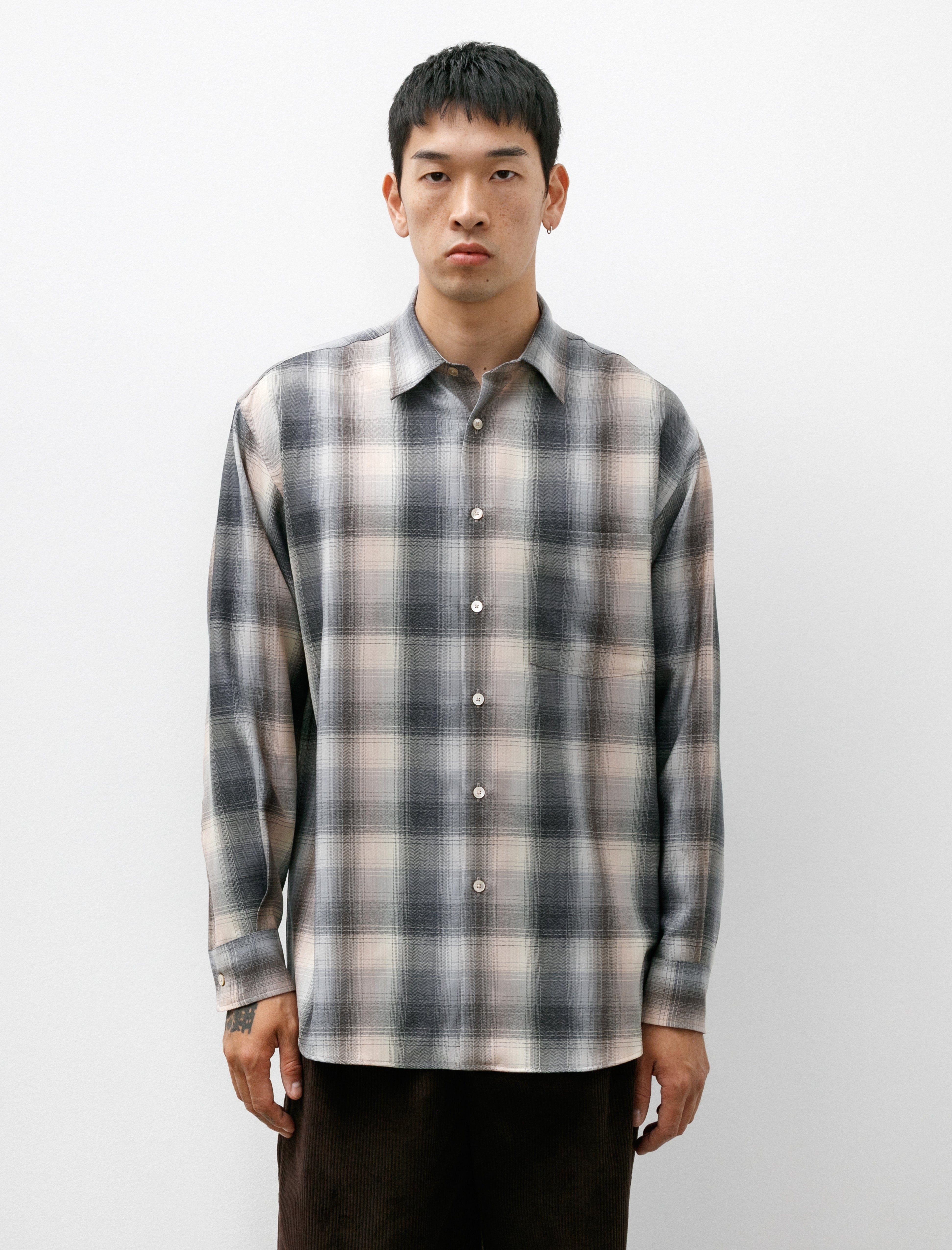 Auralee Super Light Weight Wool Check Shirt - Beige/Blue | Garmentory