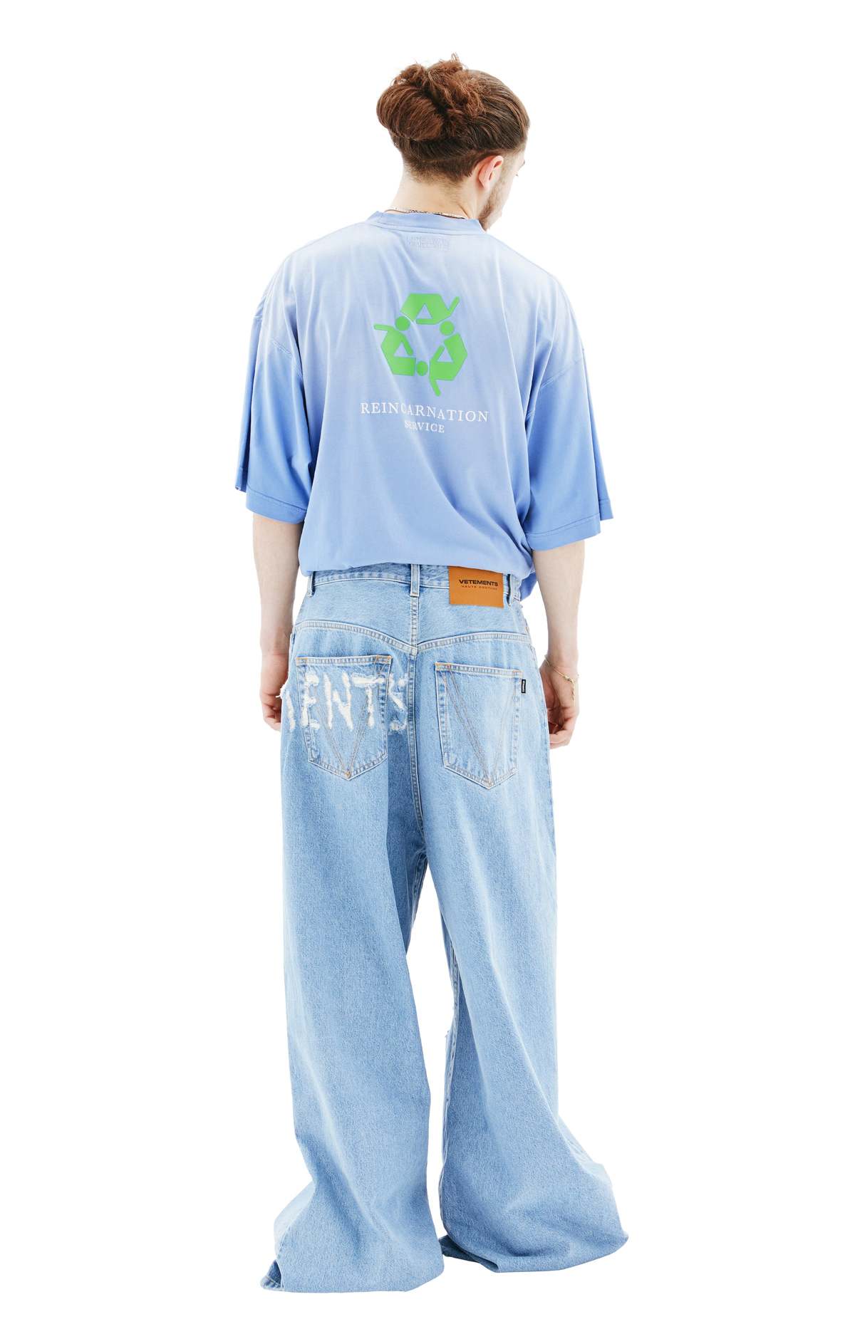 Vetements Logo Destroyed Baggy Jeans - Light Blue | Garmentory