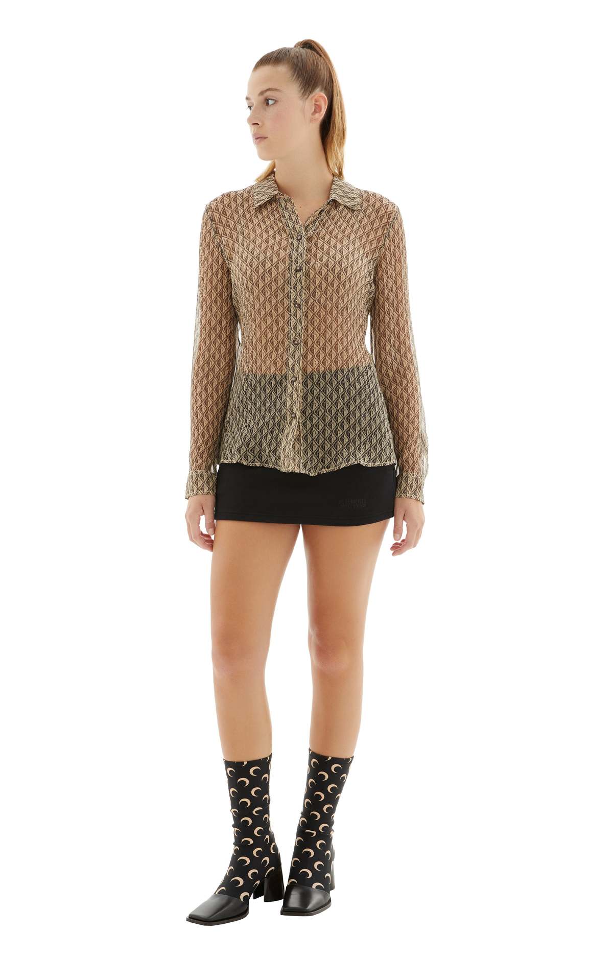 MARINE SERRE Moon Diamant Silk Blouse - Beige - Image 1 of 3