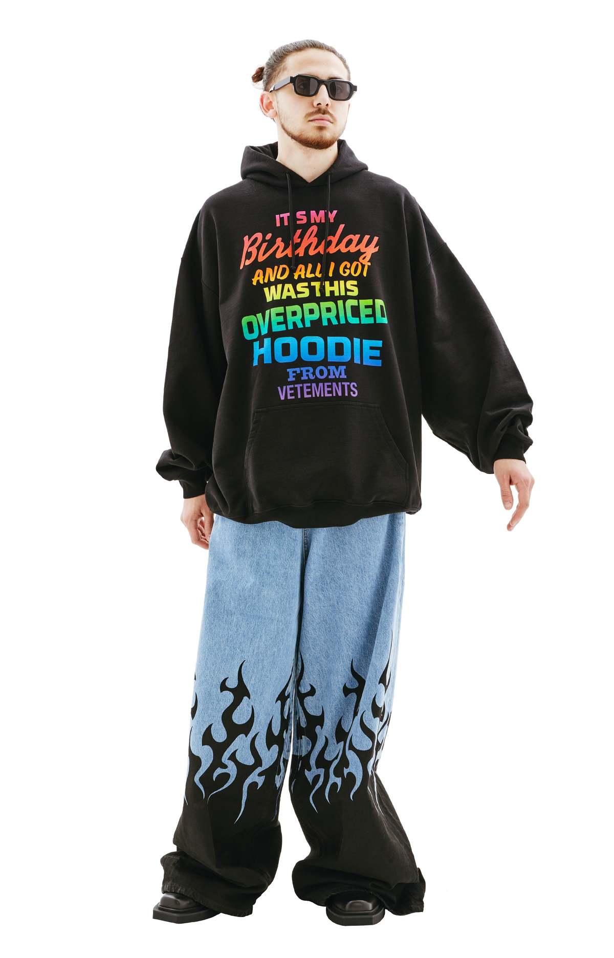 Vetements Overpriced Birthday Hoodie - Black/Rainbow | Garmentory