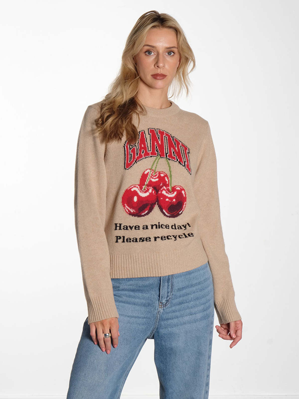 Ganni Graphic Cherry O-neck Pullover | Garmentory