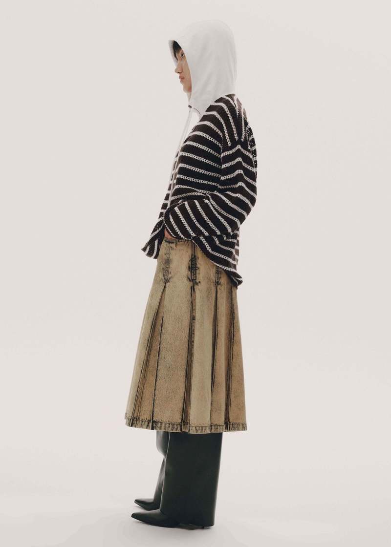 HALF MADE Stripped Knit Anorak - Black/White