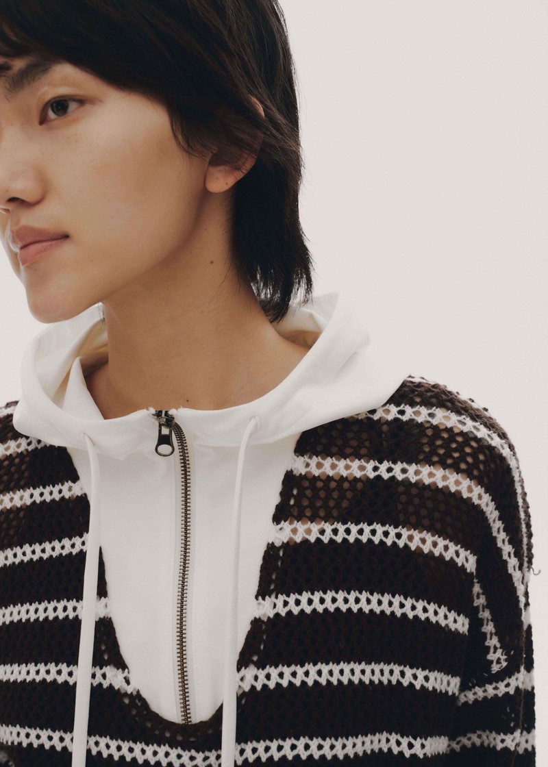 HALF MADE Stripped Knit Anorak - Black/White