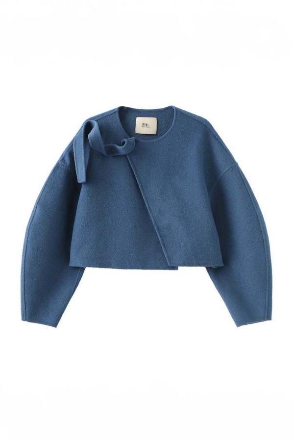 Half-Made Ribbon Collarless Jacket - Navy
