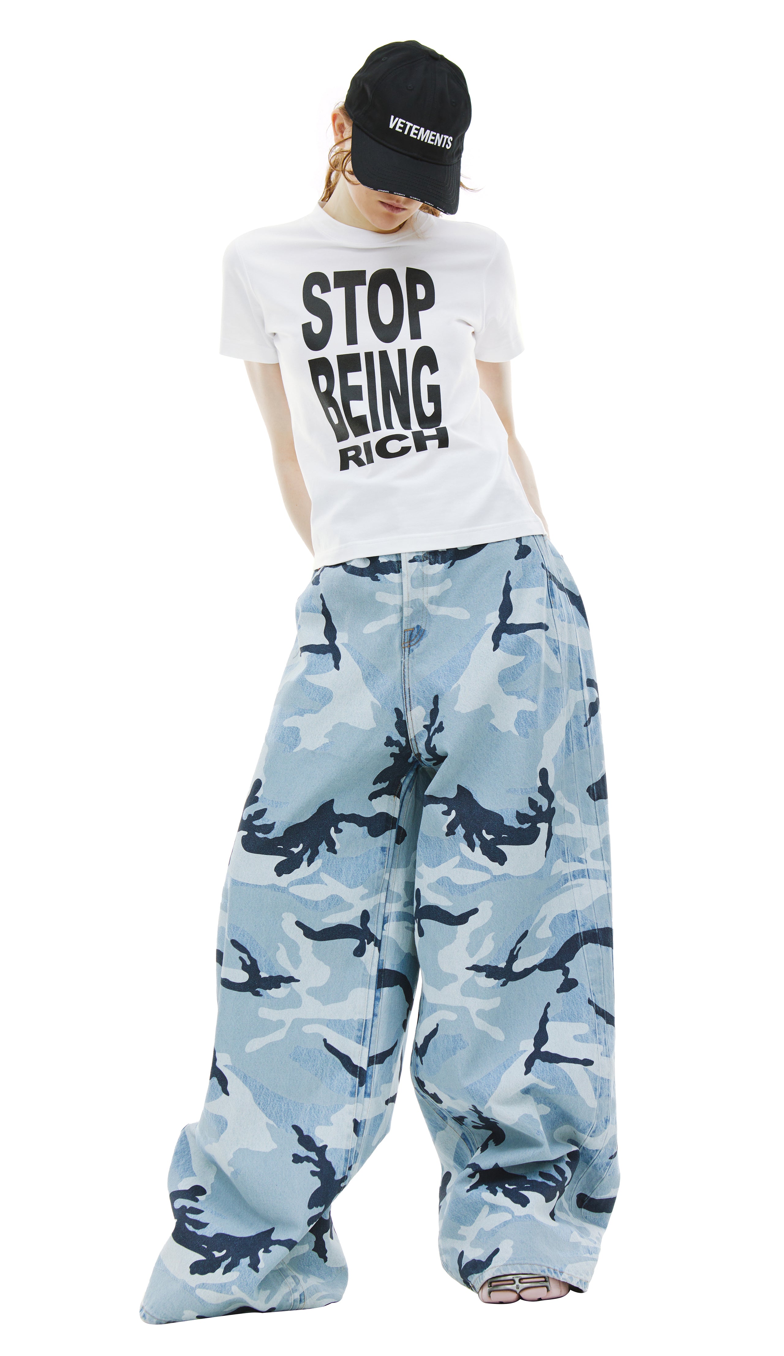 Vetements STOP BEING RICH FITTED T SHIRT - White | Garmentory