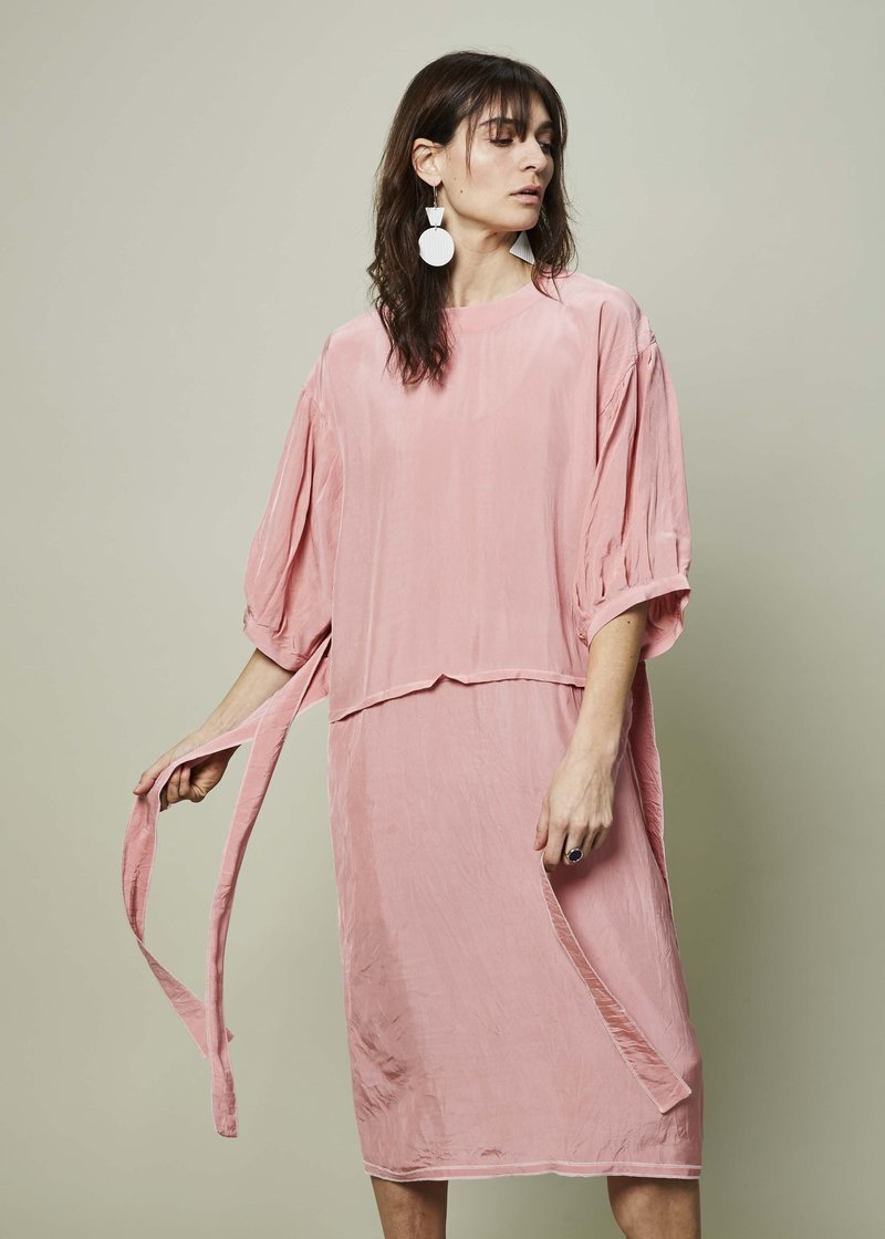 open lace back dress Pink Balloon Sleeve V Neckline Maxi Dress – PinkBlush main image 0