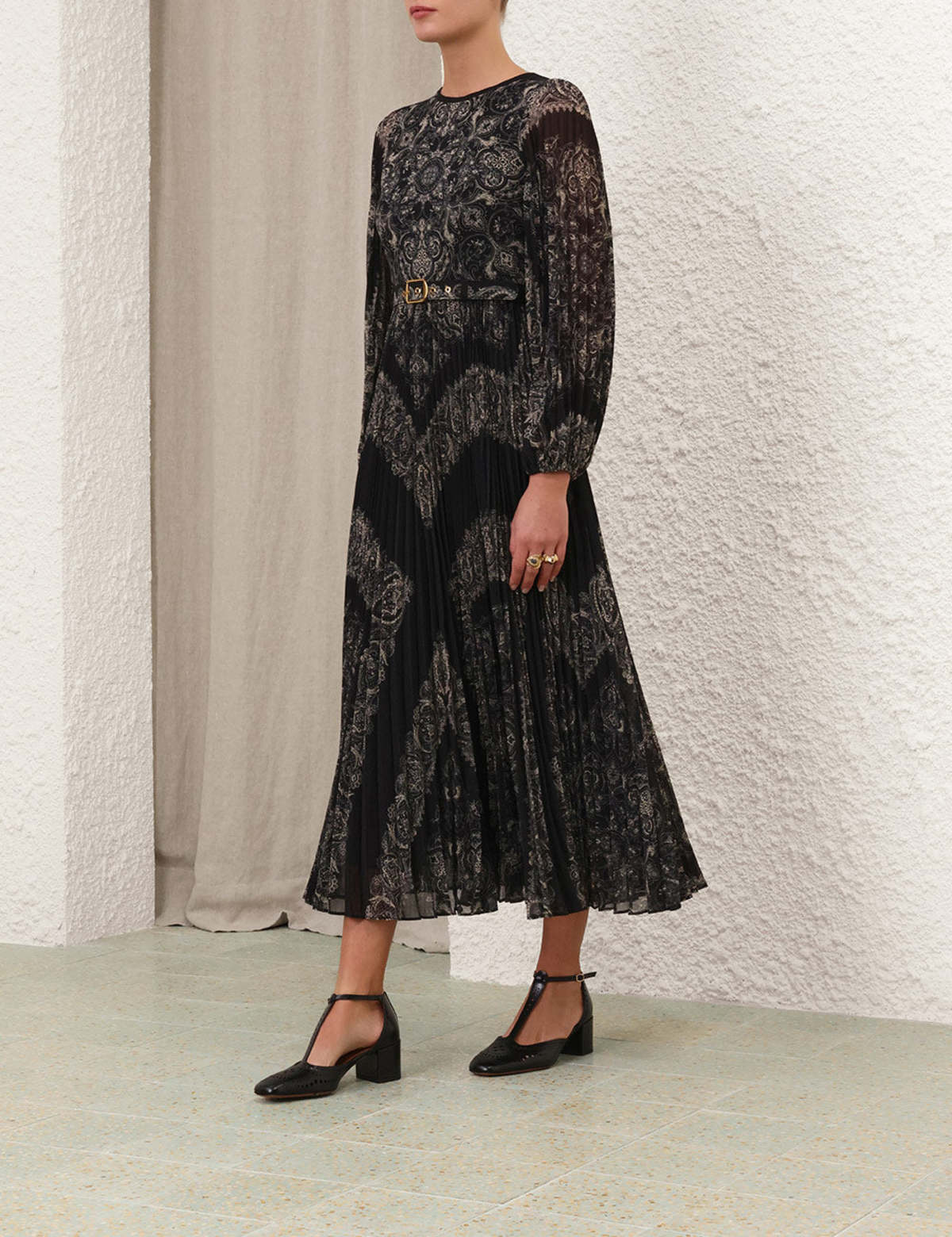 Zimmermann Sunray Long Sleeve Midi Dress - Black Paisley | Garmentory