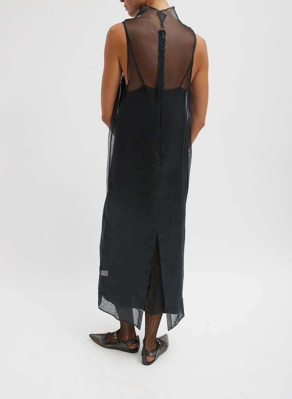 Tibi Melee Crepe V-neck Dress With Organza Lining