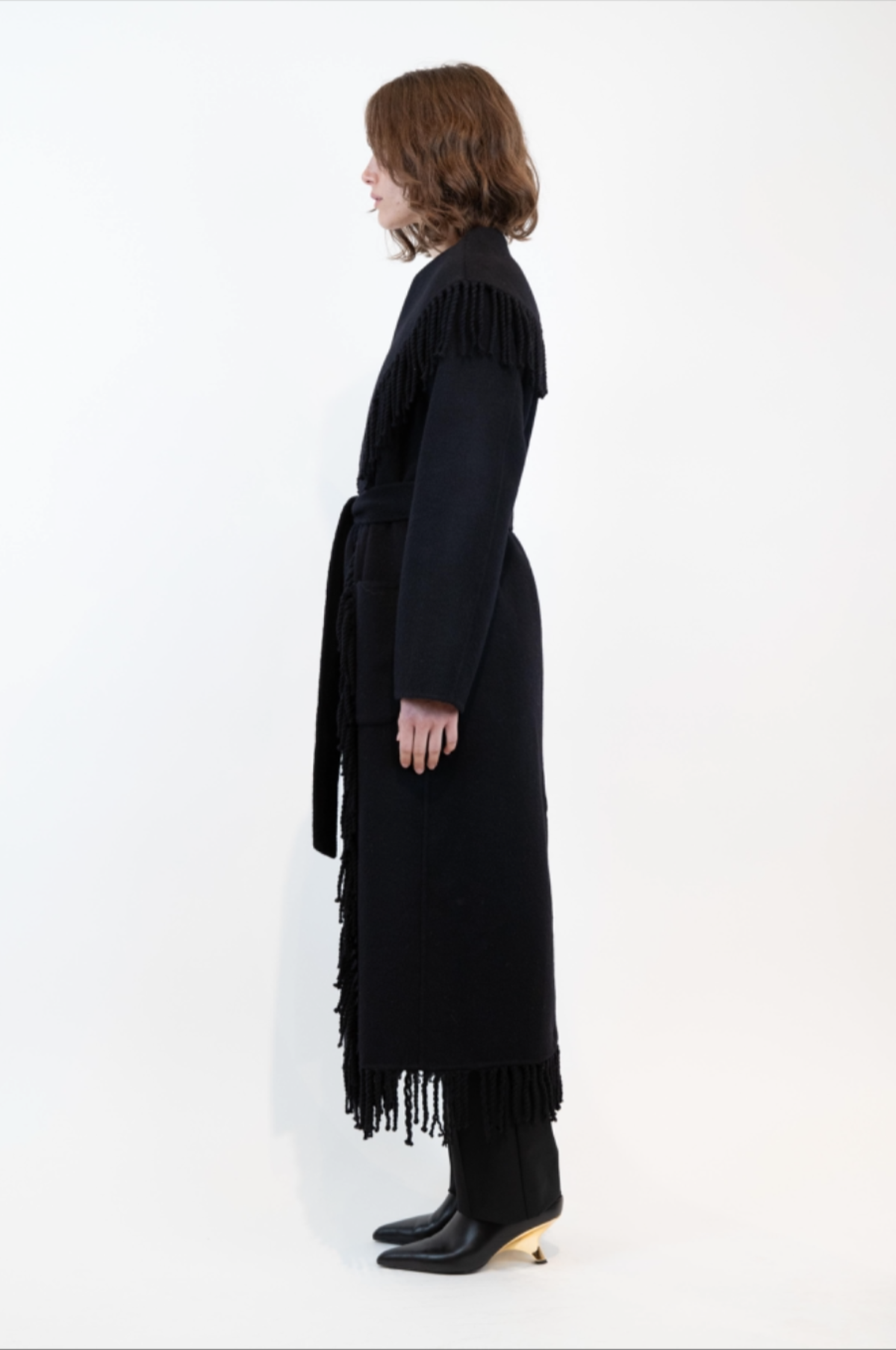 Simkhai Carrie Wool Fringe Robe Coat - Black | Garmentory