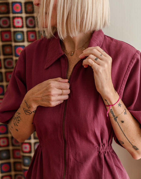 burgundy utility dress Burgundy Satin Utility Shirt Dress