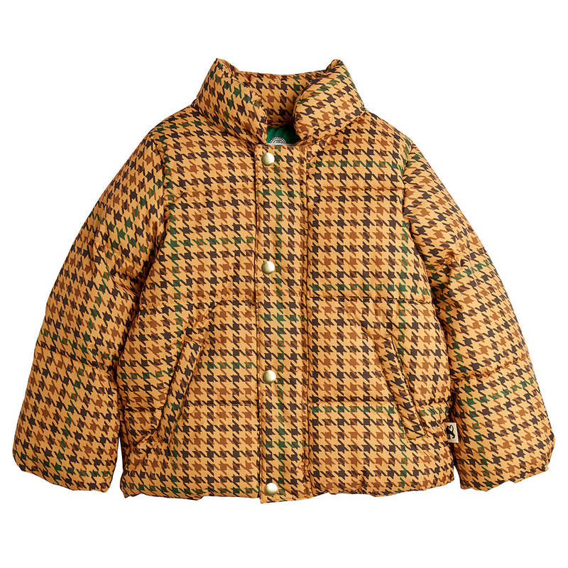 Mini Rodini Child Houndstooth City Puffer Jacket Brown | Garmentory Mini Rodini Child Houndstooth City Puffer Jacket Brown | Garmentory