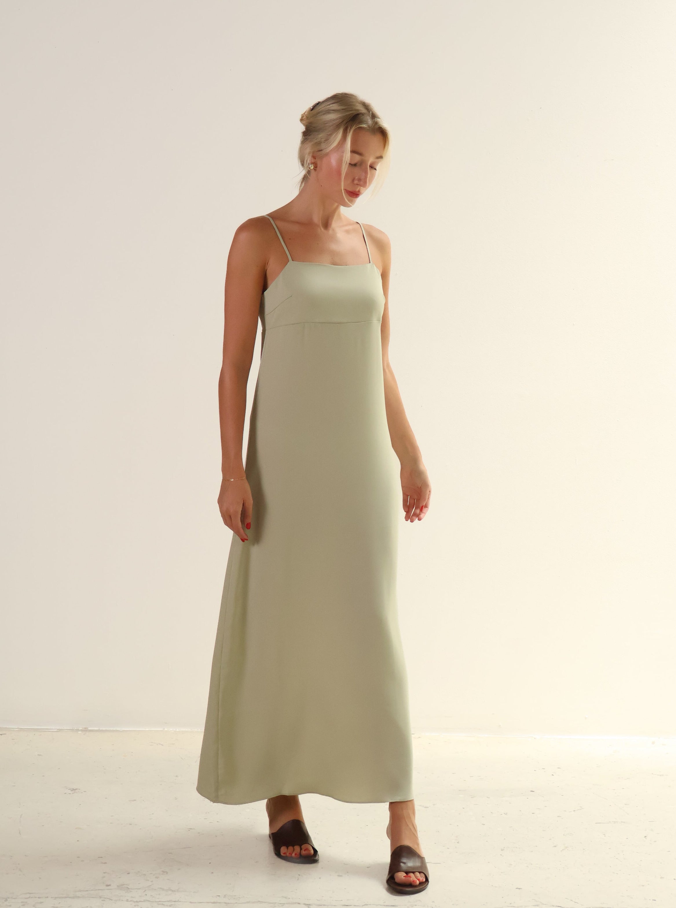 green emerald velvet dress Hope Modal Square Neck Long Sleeve Mini Dress in Sage Green main image 0