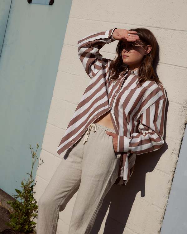 Baserange Loose Ole Shirt - Brown/White Stripe | Garmentory