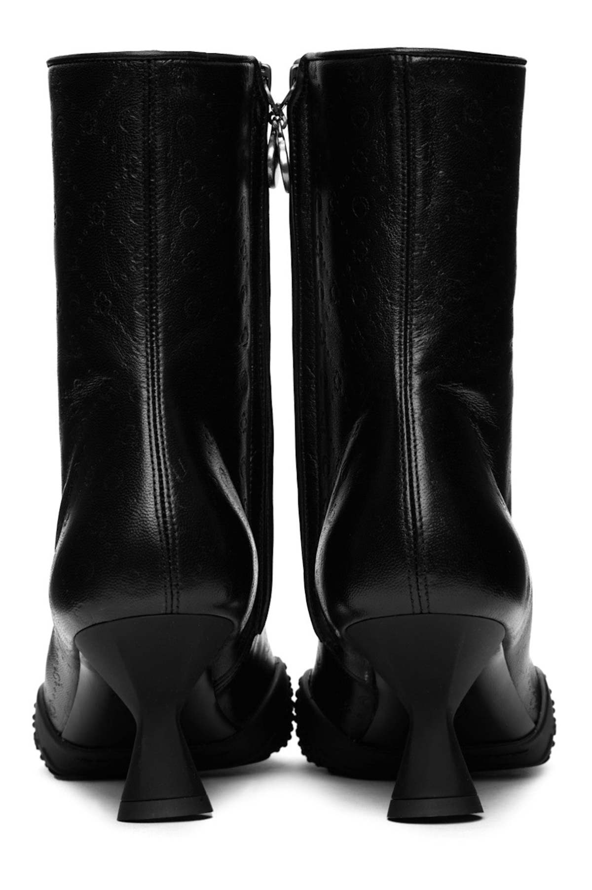ブーツその他 MARINE SERRE Woman Boots Black WFW041ACJER0053 IT99 MARINE SERRE Leather Ankle Boots - Black | Garmentory