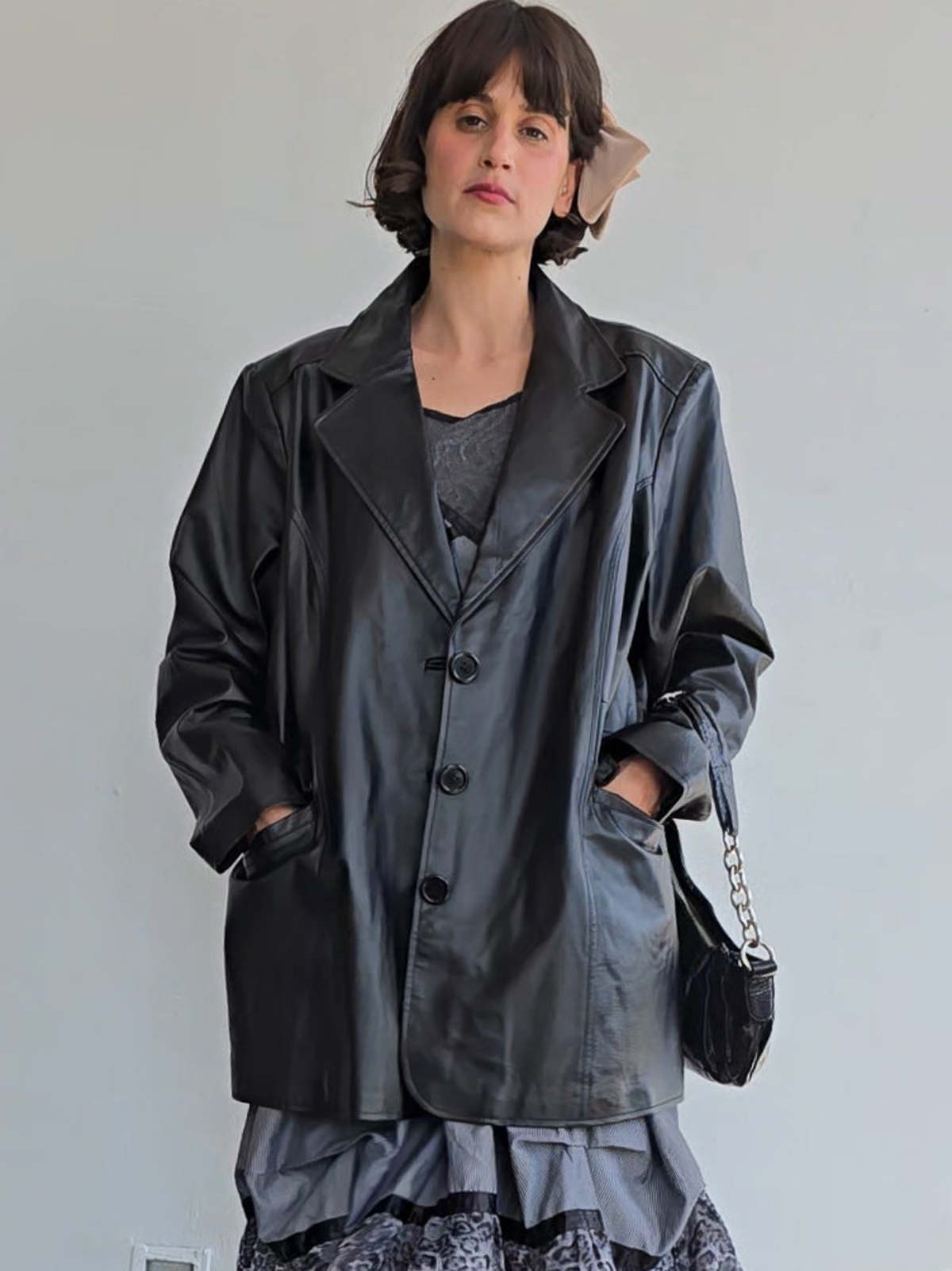Single-Breasted Belted Blazer with Flared Sleeves - Black main image 0