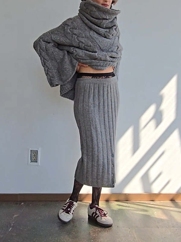 Knitted texture Rib A-Line skirt main image 0