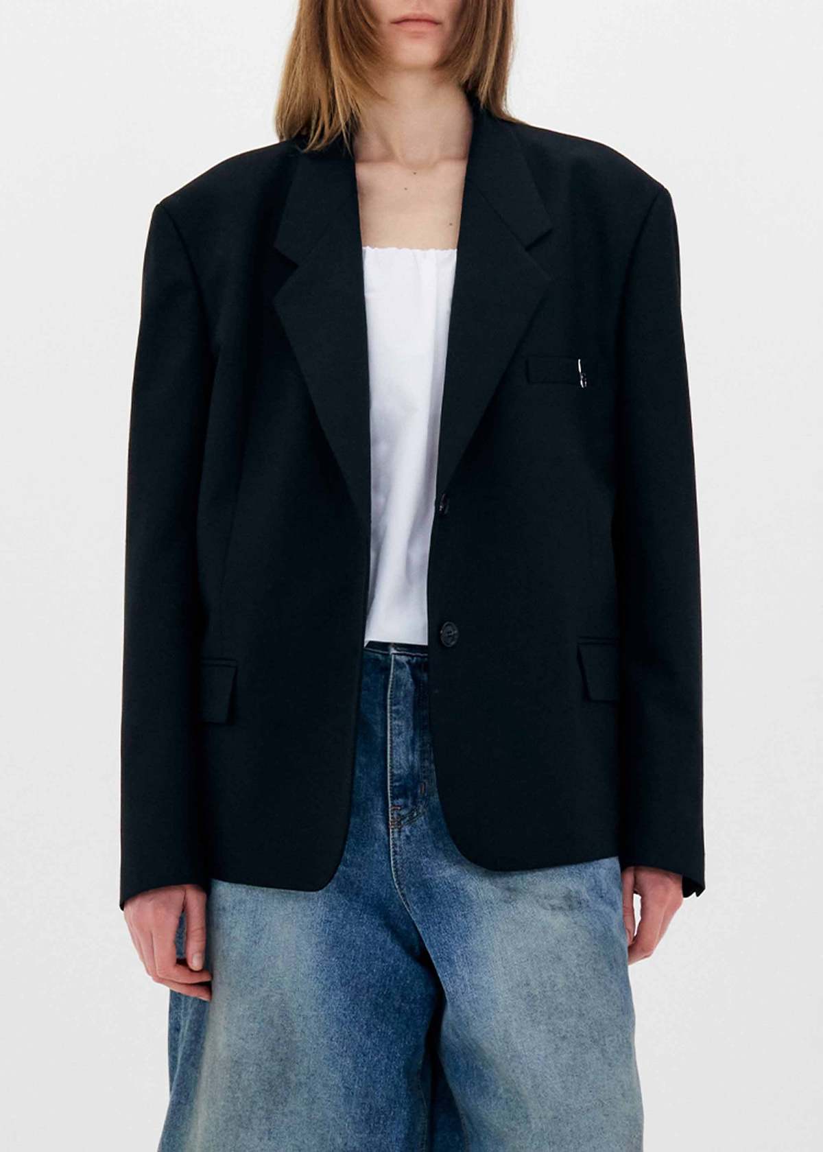 [LOW CLASSIC] / ☆ 24SS OVERSIZED 3-BUTTON WOOL BLAZER/BLACK LOW CLASSIC SS24 Oversized Boxy Blazer - Black | Garmentory